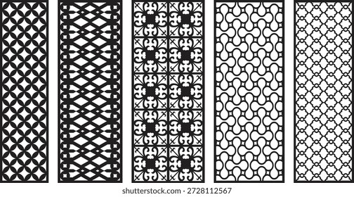 Black and white intricate jali patterns on vertical panels