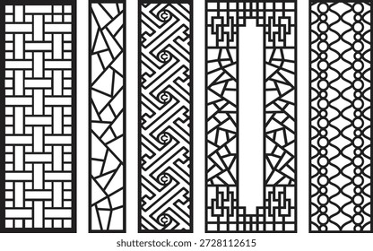 Black and white intricate jali patterns on vertical panels