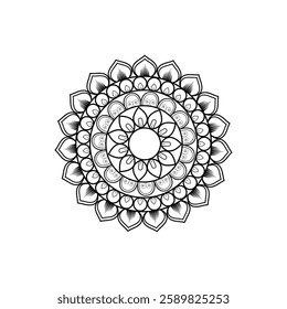 Black and White Intricate Mandala Design with Symmetrical Patterns Geometric Shapes Floral Motifs Concentric Circles Ornate Border Zentangle Art Sacred Geometry Detailed Linework