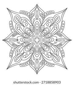 Mandala preto e branco intrincado padrão com elementos florais e círculos vetor