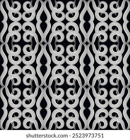 Black and white intricate swirls seamless pattern. Vector ornamental beautiful swirl lines background. Hand drawn floral abstract ornaments. Endless texture. For prints, fabric, cover, wallpapers.