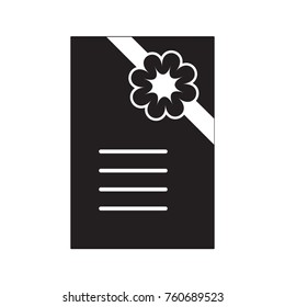 Black and white invitation with flower and ribbon. Vector illustration