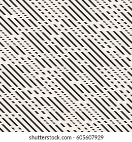 Black and White Irregular Dashed Lines Pattern. Modern Abstract Vector Seamless Background