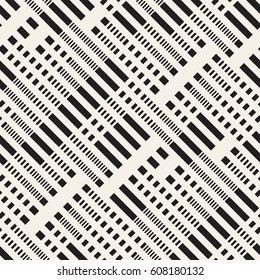 Black and White Irregular Dashed Lines Pattern. Abstract Vector Seamless Background
