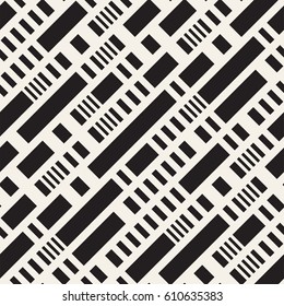 Black and White Irregular Dashed Lines Pattern. Abstract Vector Seamless Background