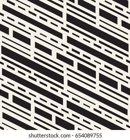 Black and White Irregular Dashed Lines Pattern. Modern Abstract Vector Seamless Background. Stylish Chaotic Rectangle Stripes Mosaic