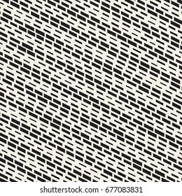 Black and White Irregular Dashed Lines Pattern. Modern Abstract Vector Seamless Background. Stylish Chaotic Rectangle Stripes Mosaic