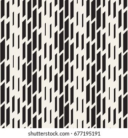 Black and White Irregular Dashed Lines Pattern. Modern Abstract Vector Seamless Background. Stylish Chaotic Rectangle Stripes Mosaic