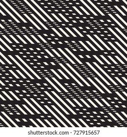 Black and White Irregular Dashed Lines Pattern. Abstract Vector Seamless Background