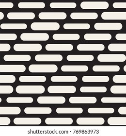 Black and White Irregular Rounded Dashed Lines Pattern. Modern Abstract Vector Seamless Background. Stylish Chaotic Rectangle Stripes Mosaic

