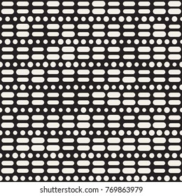 Black and White Irregular Rounded Dashed Lines Pattern. Modern Abstract Vector Seamless Background. Stylish Chaotic Rectangle Stripes Mosaic
