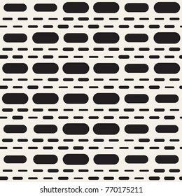 Black and White Irregular Rounded Dashed Lines Pattern. Modern Abstract Vector Seamless Background. Stylish Chaotic Rectangle Stripes Mosaic

