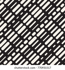 Black and White Irregular Rounded Dashed Lines Pattern. Modern Abstract Vector Seamless Background. Stylish Chaotic Rectangle Stripes Mosaic

