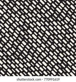 Black and White Irregular Rounded Dashed Lines Pattern. Modern Abstract Vector Seamless Background. Stylish Chaotic Rectangle Stripes Mosaic
