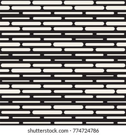 Black and White Irregular Rounded Dashed Lines Pattern. Modern Abstract Vector Seamless Background. Stylish Chaotic Rectangle Stripes Mosaic
