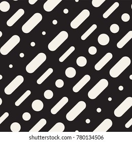 Black and White Irregular Rounded Dashed Lines Pattern. Modern Abstract Vector Seamless Background. Stylish Chaotic Rectangle Stripes Mosaic
