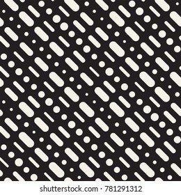 Black and White Irregular Rounded Dashed Lines Pattern. Modern Abstract Vector Seamless Background. Stylish Chaotic Rectangle Stripes Mosaic
