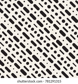 Black And White Irregular Rounded Dashed Lines Pattern. Modern Abstract Vector Seamless Background. Stylish Chaotic Rectangle Stripes Mosaic
