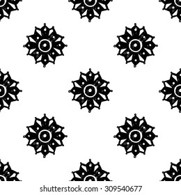 Black and white Islamic chamomile seamless pattern. Contrast ornament with isolated traditional oriental geometric floral elements.