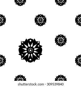 Black and white Islamic daisy seamless pattern. Contrast ornament with isolated traditional oriental geometric floral elements.