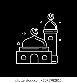 Black and white Islamic dome mosque icon illustration design, Islamic Ramadan icon