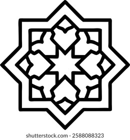 Black and white Islamic geometric star pattern, symbolizing Ramadan art and tradition.