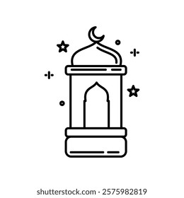 Black and white islamic lantern outline icon illustration design, Islamic Ramadan icon