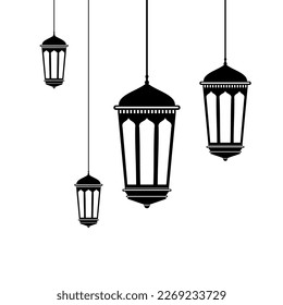 Black and white islamic lantern in vector format isolated on transparent background. decorative lights are free to download. Arabic lantern vector.
