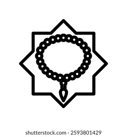 Black and White Islamic Prayer Beads Icon on Transparent Background