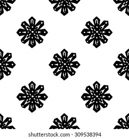 Black and white islamic rosece seamless pattern. Contrasty ornament with isolated traditional oriental geometric floral elements.