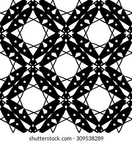 Black and white islamic rosette seamless pattern. Contrasty ornament with isolated traditional oriental geometric floral elements.