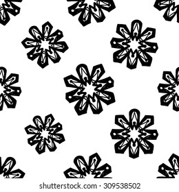 Black and white islamic snowflake seamless pattern. Contrasty ornament with isolated traditional oriental geometric floral elements.