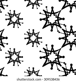 Black and white islamic star seamless pattern. Contrasty ornament with isolated traditional oriental geometric floral elements.