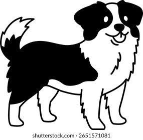 ilustração isolada em preto e branco de um cão pastor australiano