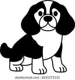 black and white isolate illustration of a Beagle dog