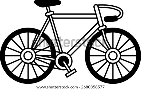 black and white isolate illustration of a cartoon bicycle