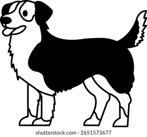 black and white isolate illustration icon of a Australian Shepherd 