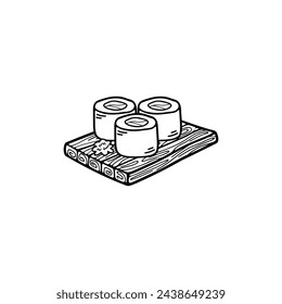black and white isolate maki sushi japanese food flat style illustration