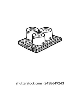 black and white isolate maki sushi japanese food flat style illustration
