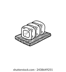 black and white isolate maki sushi japanese food flat style illustration