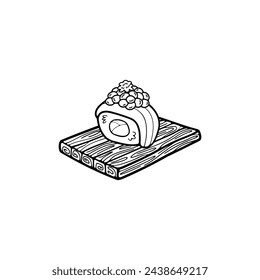 black and white isolate sashimi sushi japanese food flat style illustration