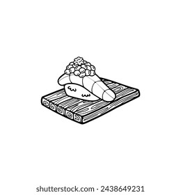 black and white isolate sashimi sushi japanese food flat style illustration