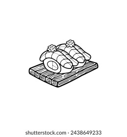 black and white isolate sashimi sushi japanese food flat style illustration
