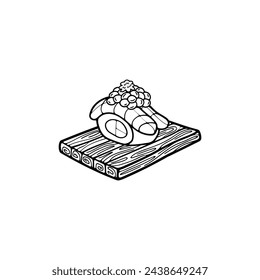 black and white isolate sashimi sushi japanese food flat style illustration