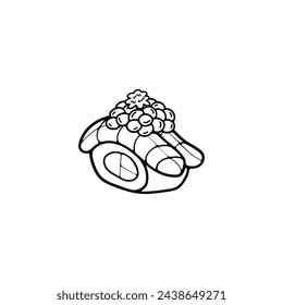 blanco y negro aislado sashimi sushi comida japonesa ilustración de estilo plano