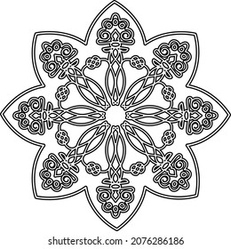 black and white isolated circular ornament. contour drawing by hand. beautiful ethnic pattern. a fabulous flower. embroidery, henna, coloring page, template, print, logo, tattoo.