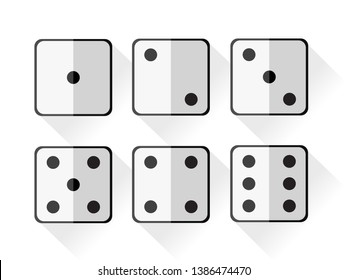 black and white isolated dice icons element of gaming or gambling time. paper style flat vector design.