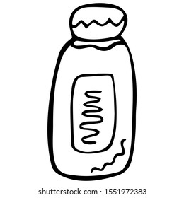 Black and white isolated hand-drawn jar for shampoo, balm or cream. Vector.