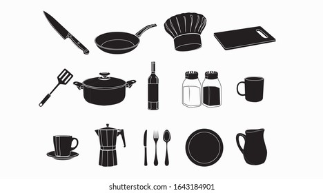 Black and White Isolated Kitchen Icon Set