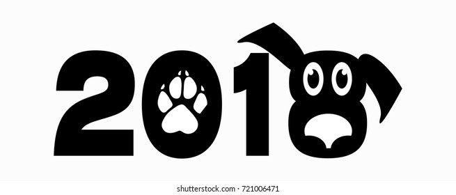 Black and white isolated logo  2018 on white background. Dog concept. Template for New Year's cards.